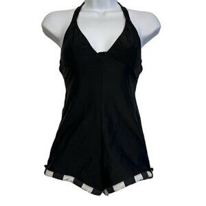 J. Valentine Black & White Halter Swimsuit Boy Shorts Size Small EUC #5592